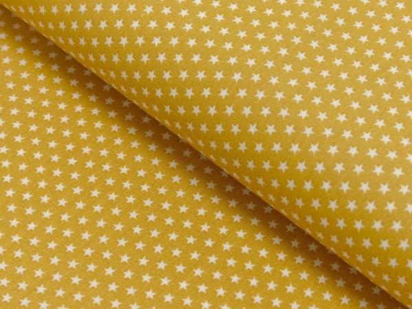 Baumwoll Druck Sterne Senf/ Weiß 2,5 mm